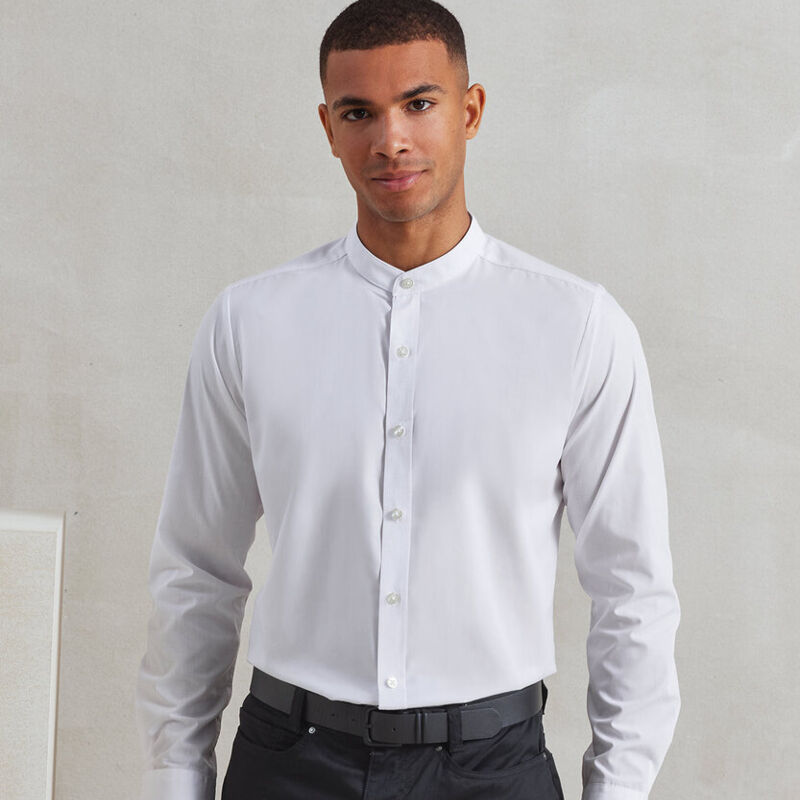 Banded collar grandad long sleeve shirt Thumbnail