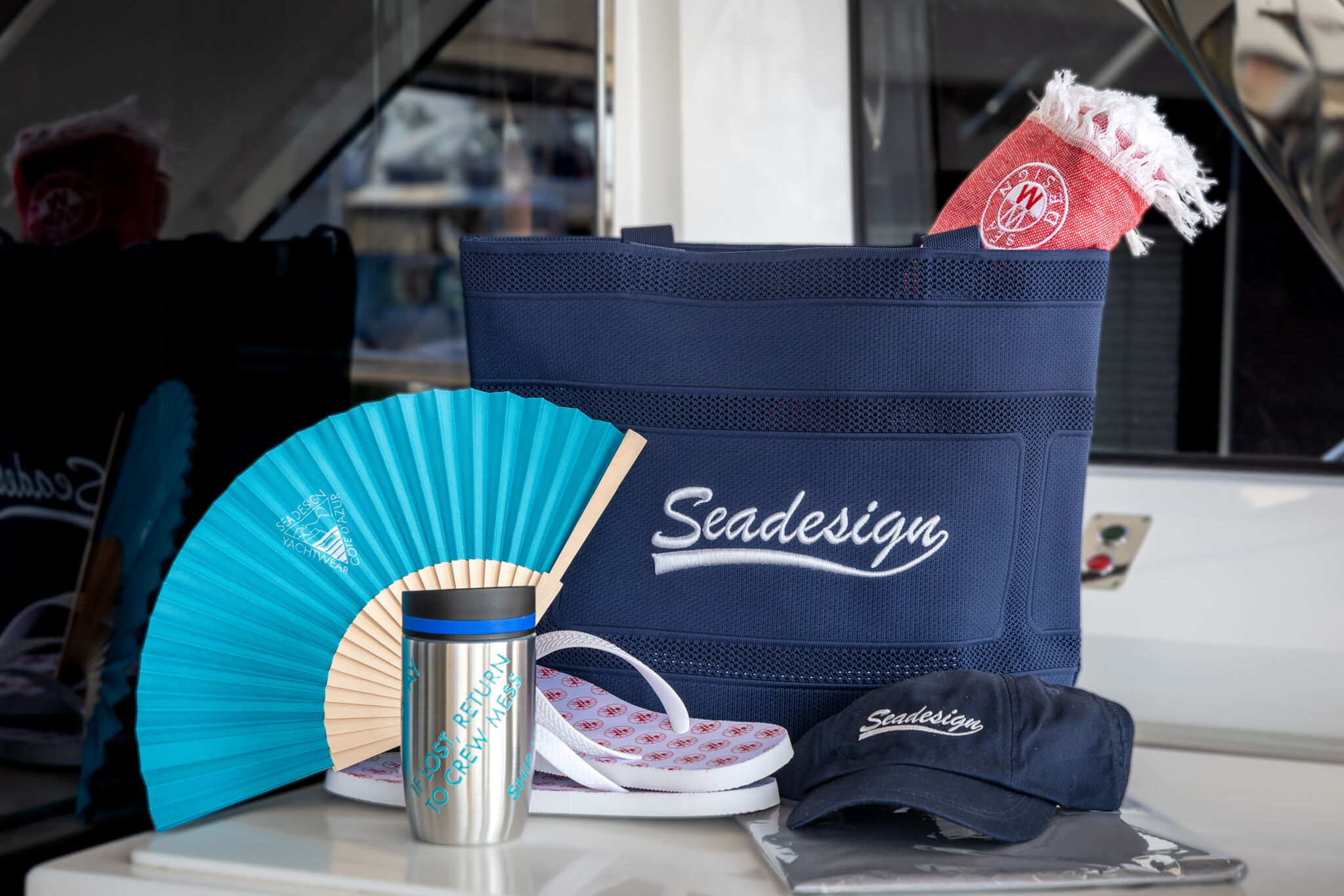 Embroidered towels and onboard extras