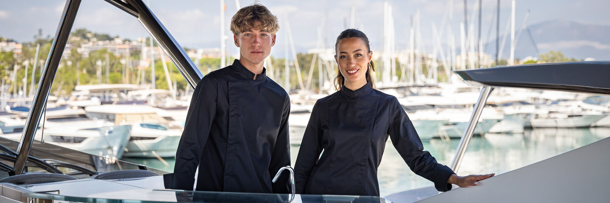 A yacht chef wearing Sea Design chef wear