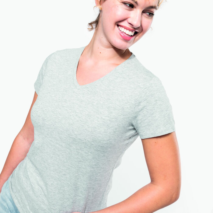 Kariban Ladies' V-Neck Cotton Stretch T-Shirt Thumbnail