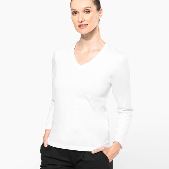 Kariban Ladie's Long Sleeve T-shirt Supima V Neck Thumbnail