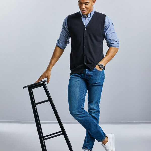 Russell Men's V-neck sleeveless knitted cardigan Thumbnail