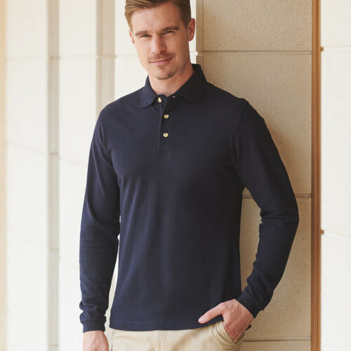 Henbury Long sleeve cotton polo shirt Thumbnail