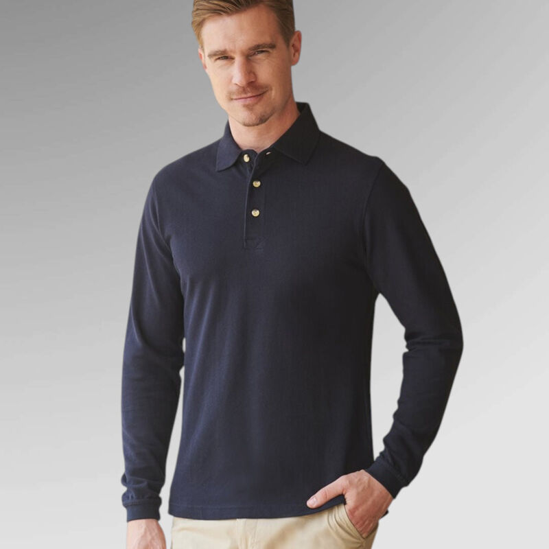 Henbury Long sleeve cotton polo shirt Thumbnail