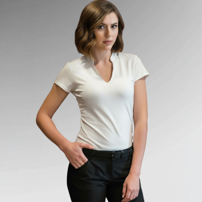 Kustom Kit Ladies' short sleeve v-neck mandarin collar top Thumbnail