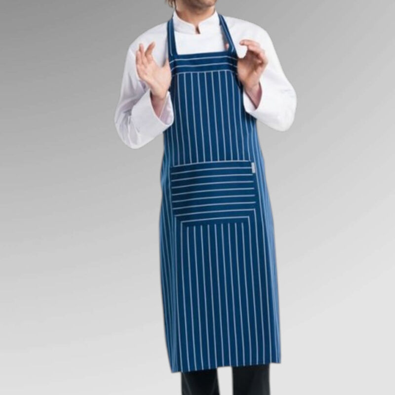 Chaud Devant Navy/White Stripe Bib Apron with Front Pocket Thumbnail