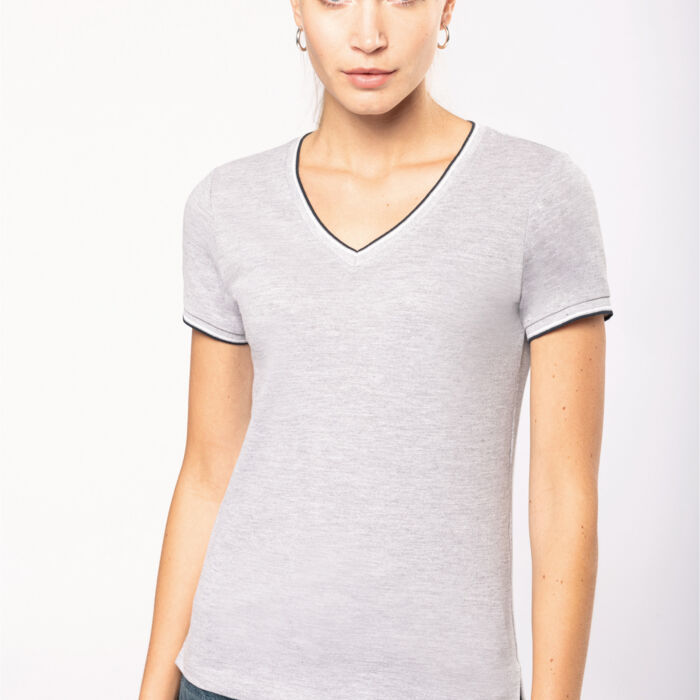 Kariban ladies V-neck T with contrast stripes Thumbnail