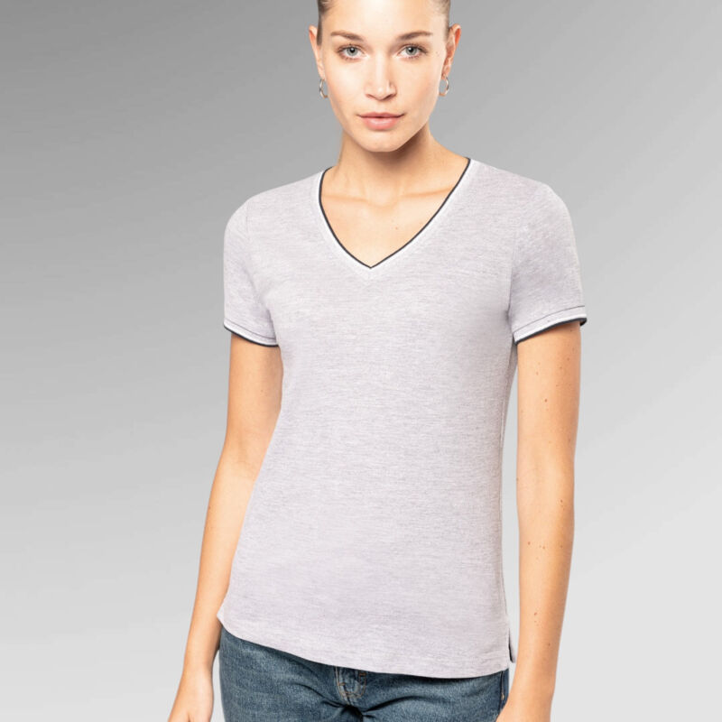 Kariban ladies V-neck T with contrast stripes Thumbnail