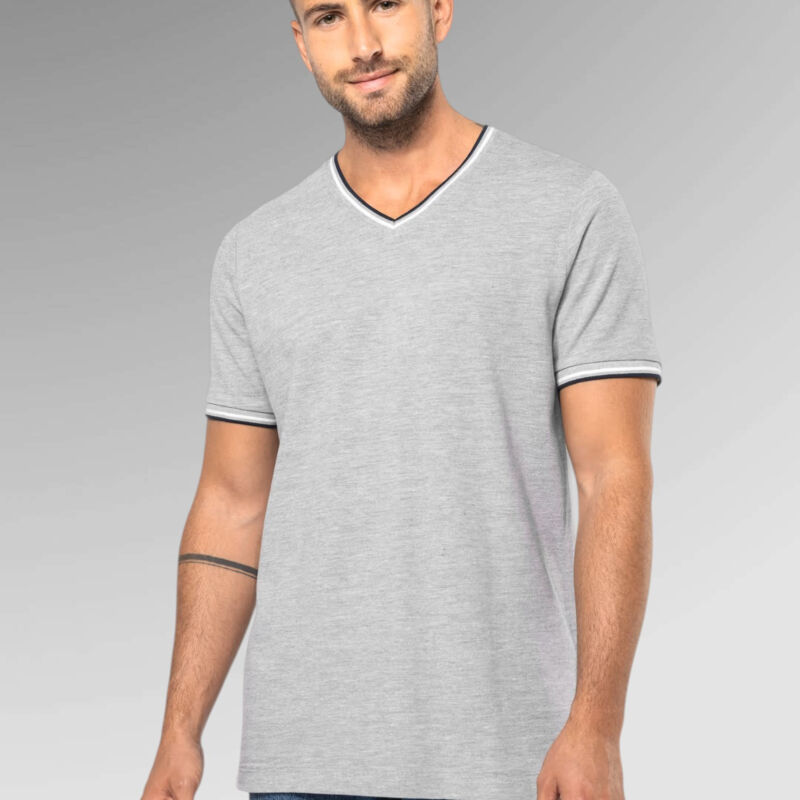 Kariban men's V-neck T with contrast stripes Thumbnail