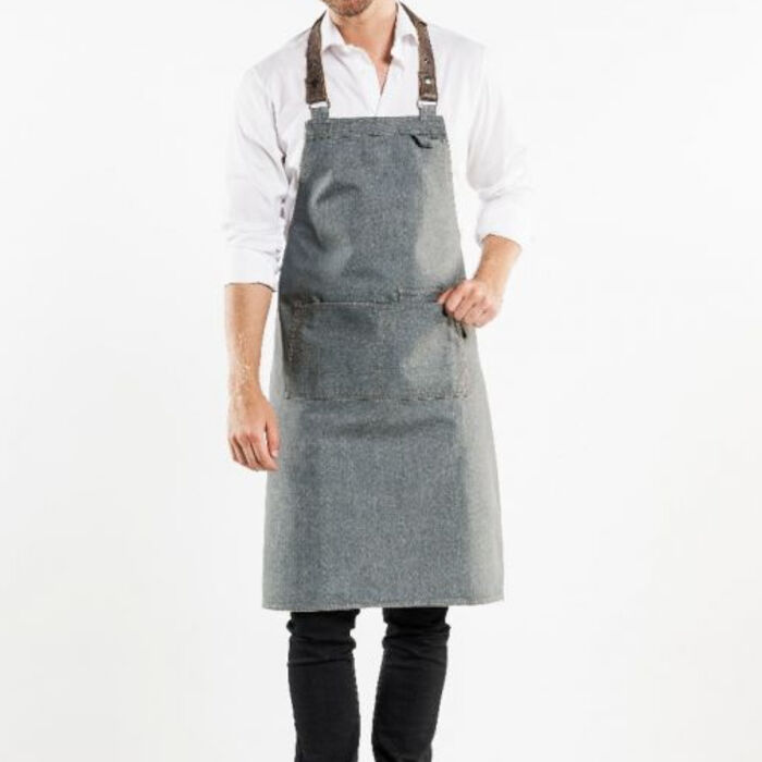 Chaud Devant Grey Forene Apron - Denim & Leather - W70-L90 Thumbnail